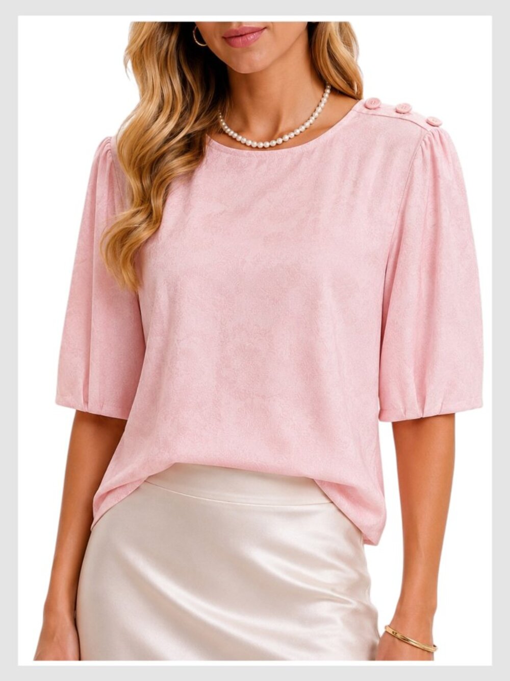 Rebecca Minkoff Blouse Blush Pink Jacquard Puff Sleeve XS